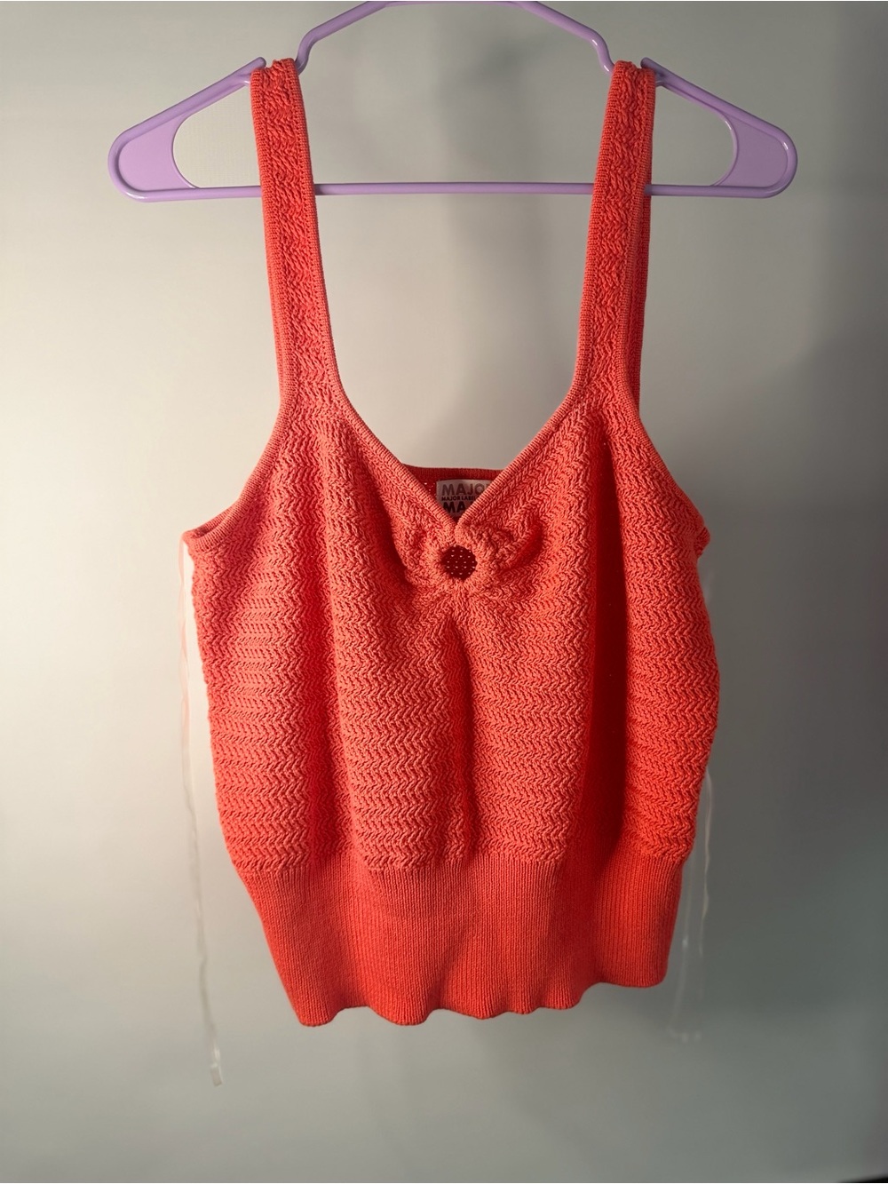 Mango Coral Knit Tank with Floral Accent